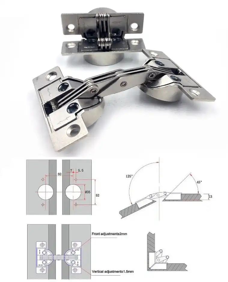 2pcs Lot Double Cup Butterfly Miter Hinge Cabinet Embedded