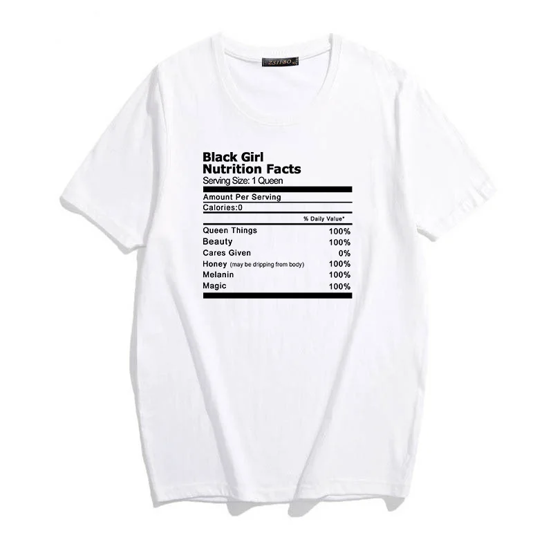 Черная Женская футболка с надписью «Nutrition Facts», женская летняя футболка в стиле Харадзюку, хип-хоп, Повседневная Свободная Женская одежда Ulzzang - Цвет: Белый