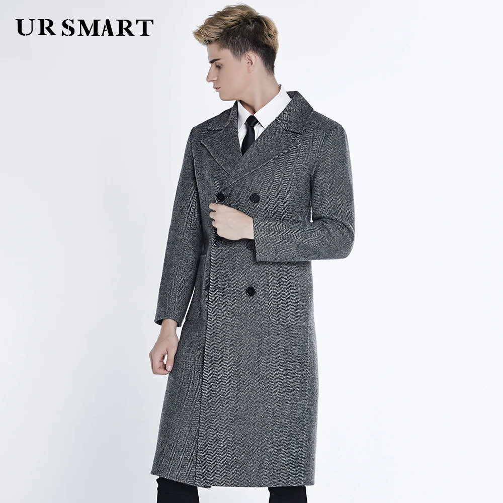 URSMART Quality goods about double male long wool coat
