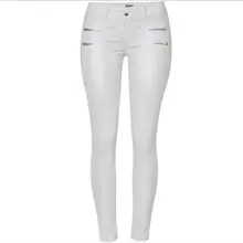 Эластичную искусственную кожаные штаны Для женщин облегающий с заниженной талией узкие брюки из искусственной кожи для женщин с имитацией застежки-молнии белые узкие штаны D60