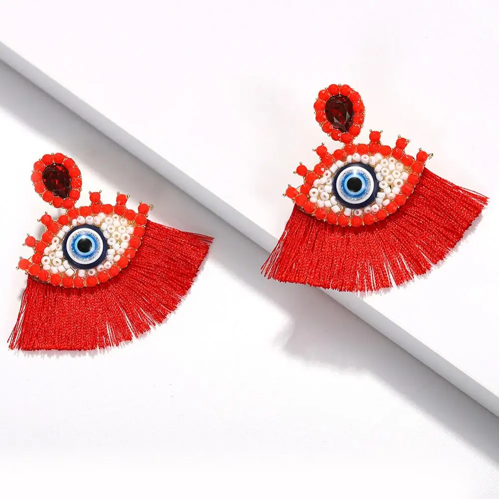Лучшие женские богемные серьги с кисточками в виде глаз, уникальный дизайн, свадебные ювелирные изделия ручной работы, красочные серьги-капли с бахромой - Окраска металла: 5