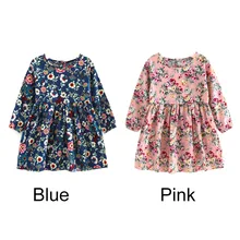 Детское весенне-осеннее платье принцессы с длинными рукавами и цветочным рисунком для девочек, хлопок