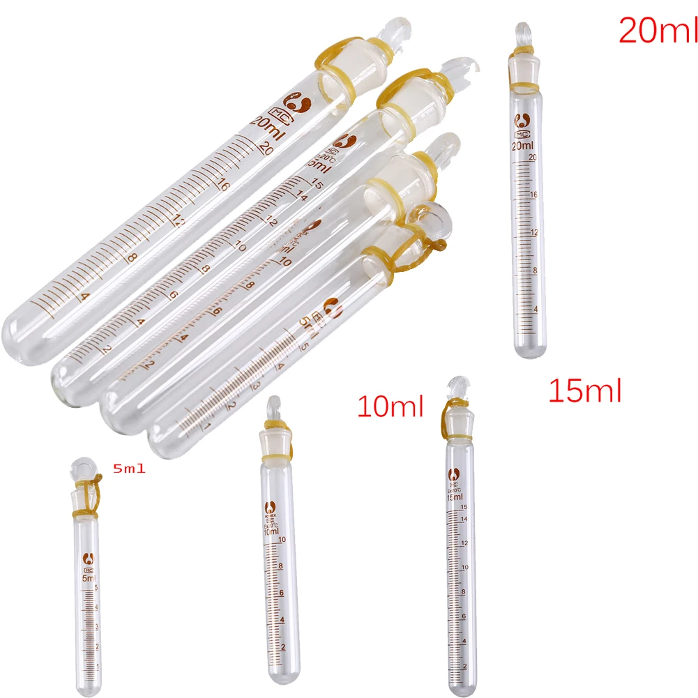 

5/10/15/20ml Lab Supplies Glass Tube Graduated Lab Clear Glass Test Tube Round Bottom With Stopper Glassware 1PC