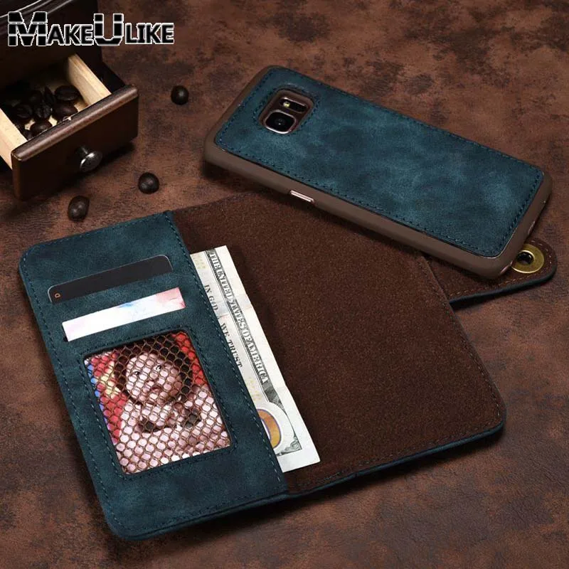 

Luxury S7 Flip Wallet Detachable Magnetic Back Cover Case For Samsung Galaxy S7 G9300 PU Leather Phone Bags Cases Pouch