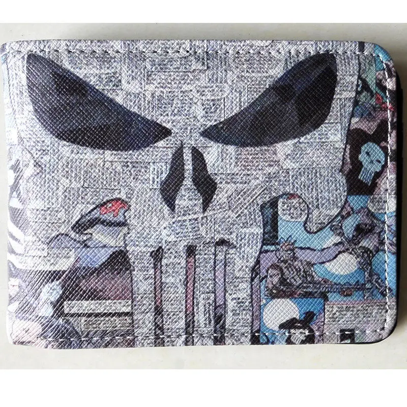 

2018 New Marvel Comics The Punisher The skeleton Logo wallets Purse Gray 12cm Leather W021