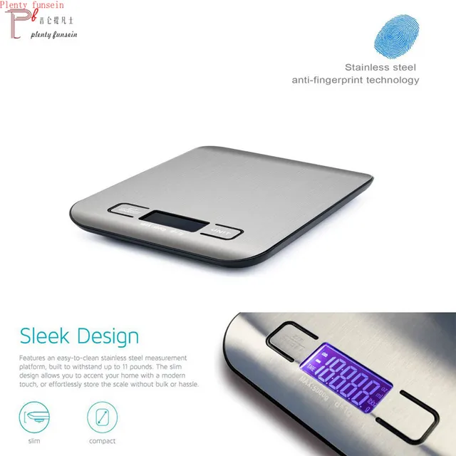 Többfunkciós Ételek Elektronikus Konyhai Digitális Méretarányú Platform Lcd Kijelzővel (Ezüst) Súly Tartomány 0 ~ 5 Kg Vagy 11 Lb - Image 4