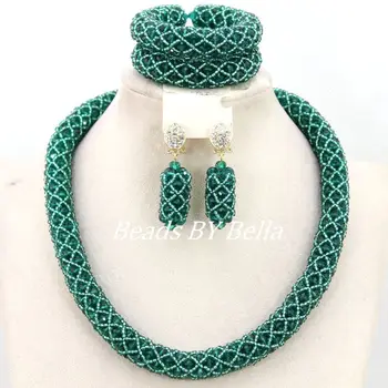 

Popular Teal Blue Wedding Party Costume Necklace Jewelry Set Crystal Beads African Bridal Jewelry Set Free Shipping ABY818