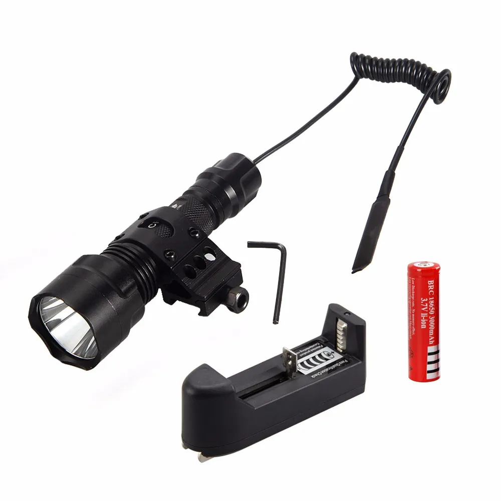 1000 Lm T6 LED Tactical Flashlight Picatinny Weaver Mount Hunting