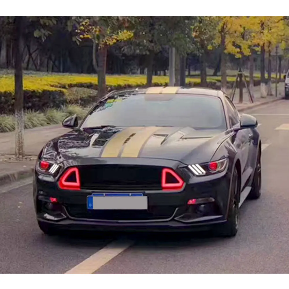 

Car Racing Front Bumper Mesh Grille Modify White Red Green LED Light Lamp Grills for Ford Mustang 2015 2016 2017 Car Styling