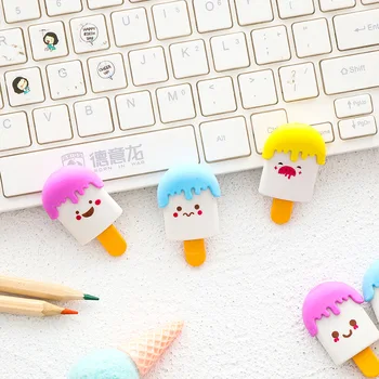 

Coloffice 6PCS High Quality Kawaii Eraser Ice Cream Eraser Smile Face Erasers Rubber For Pencil Kid Funny Cute Supplies Random