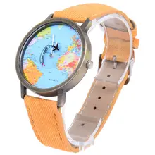 Практичные самолет карта мира узор походные часы деним кварцевые часы Повседневное платье часы