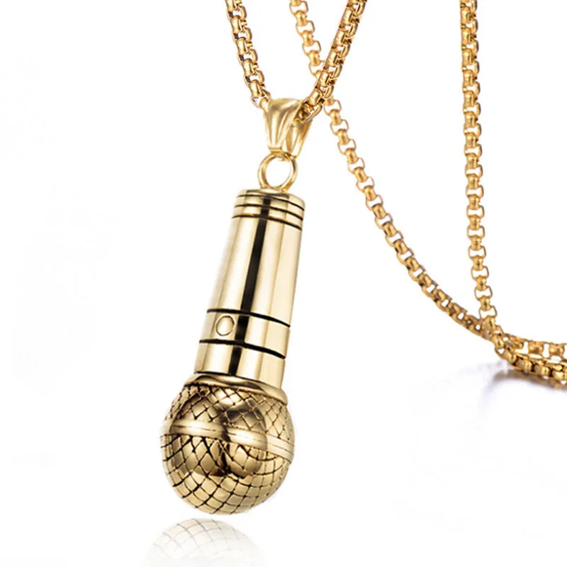 

European and American creative stainless steel microphone necklace punk singer microphone titanium steel pendant necklace