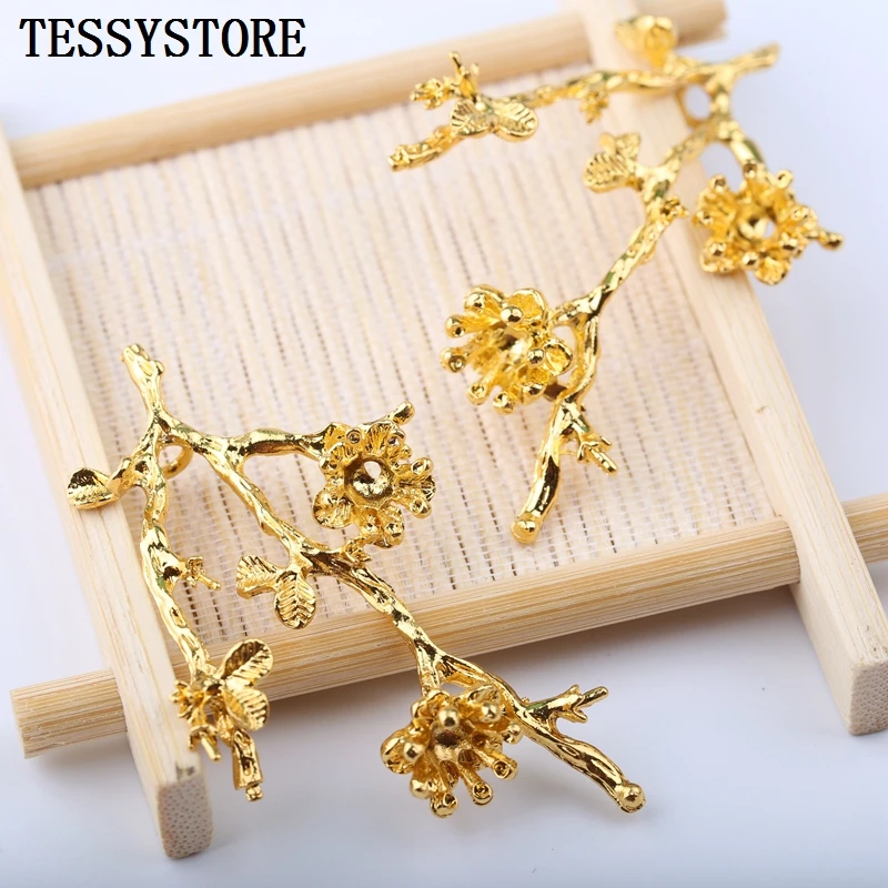 

2pcs Plating Alloy Branch Pendant Golden Silver Plum Branch Pendant For Jewelry Making Hairpin Necklace Handmade Accessories
