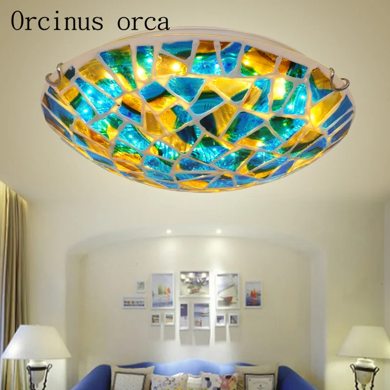 Us 100 3 15 Off Mediterranean Painted Glass Ceiling Lamp Living Room Bedroom Balcony European Style Romantic Warm Blue Ceiling Lamp In Ceiling