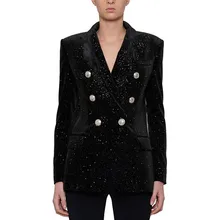 European style women double breasted velvet jackets coat Chic elegant Blazers jackets D753