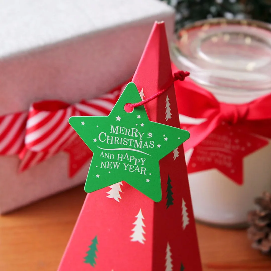 2018 New 25/50/100PCS Christmas Paper Gift Wrap Tags Label Xmas Decorative Bake Pack DIY