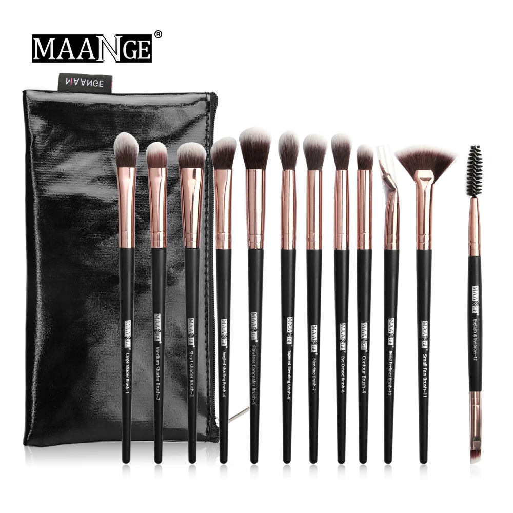 MAANGE Pro 6/12 шт глаз кисти для макияжа набор с Cosmestic сумка розовое золото Макияж Кисти кисть для растушевки теней Кисть для макияжа Набор для макияжа бровей