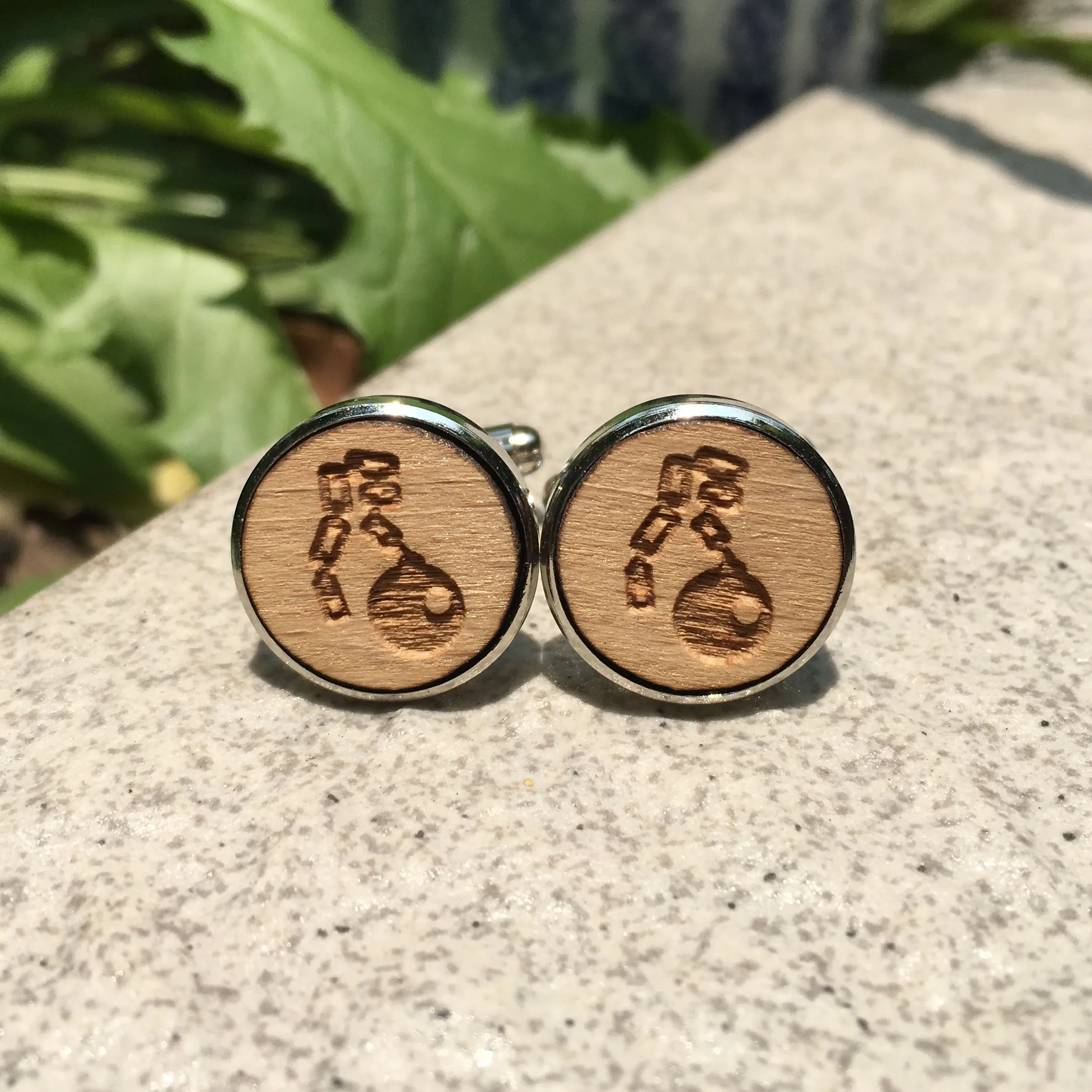 

Ball and Chain Novelty Laser Cut Wood Cufflinks Rustic Wedding Accessory Groomsmen Chain Ball Wooden Cuff Links X 5 Pairs