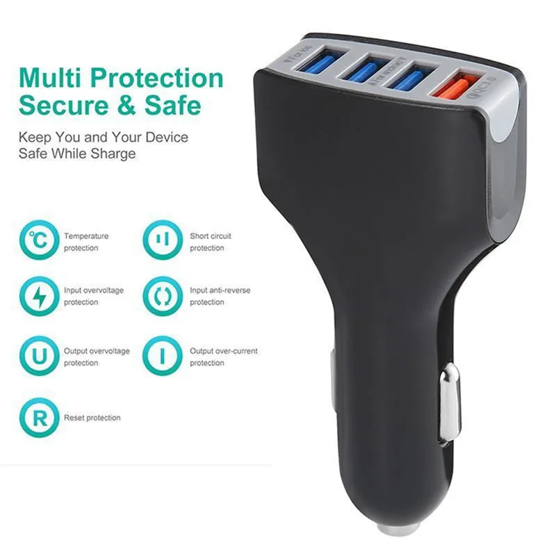 Автомобильное зарядное устройство с 4 USB портами и поддержкой быстрой