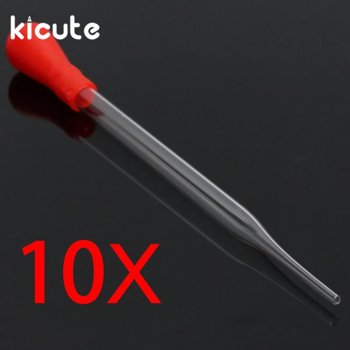 KiCute 10Pcs 12cm 3ml Clear Glass Experiment Medical Pipette With Red