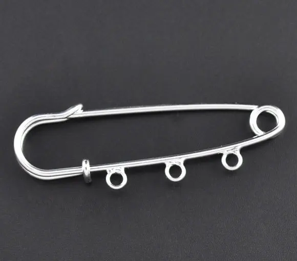 

100Pcs Silver Plated 3 Holes Brooches Support de Broche Safety Pin Jewelry Findings 7cm