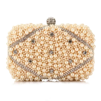 

Women Evening Bag Full Pearl Beaded Clutch Ladies Wedding Party Banquet Handbag Luxury Chain Shoulder Crossbody Bag Small Purses