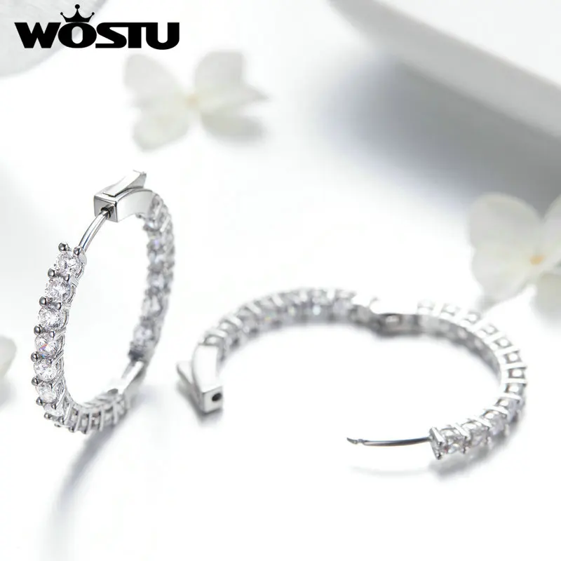 2019 Новое поступление блестящие простые круглые висячие серьги WOSTU с прозрачными