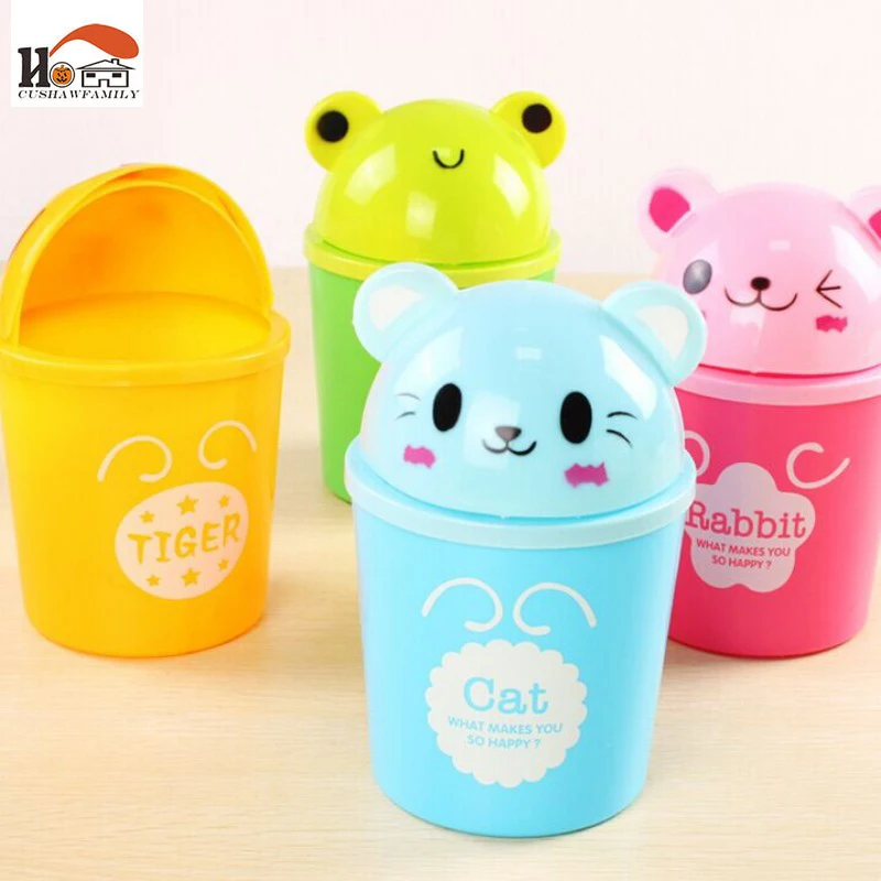 

CUSHAWFAMILY cute Animal Plastic mini Table Dustbin Sundries Barrel Storage Tank Desktop garbage receive a box trash can ash-bin