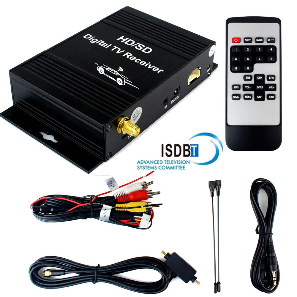 Car Auto Monitor ISDB-T Tuner Digital TV Box receiver One seg Antenna 4 Video out South American free view Terrestrial local TV