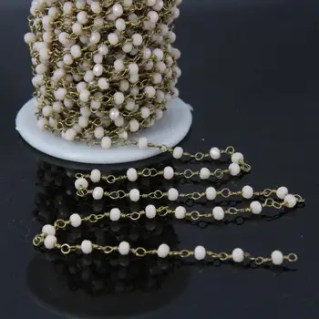 

5Meter,Faceted Crystal Glass Rondelle Chains,Brass Plated Wire Wrapped Rosary style Chain,Women Jewelry Making 3x4mm