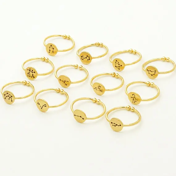 

Daisies Adjustable Open Ring Jewelry 12 Zodiac Star Signs Horoscope Constellation Shaped Gold Silver Rings for Lover 12pcs/lot