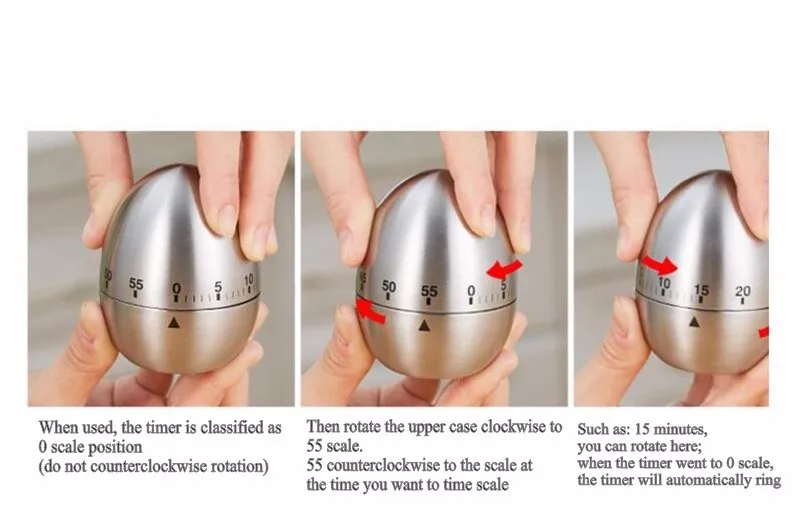 Кухонные Таймеры в форме яйца, часы из нержавеющей стали для приготовления пищи, обратный отсчет 60 минут, будильник, механический обратный отсчет