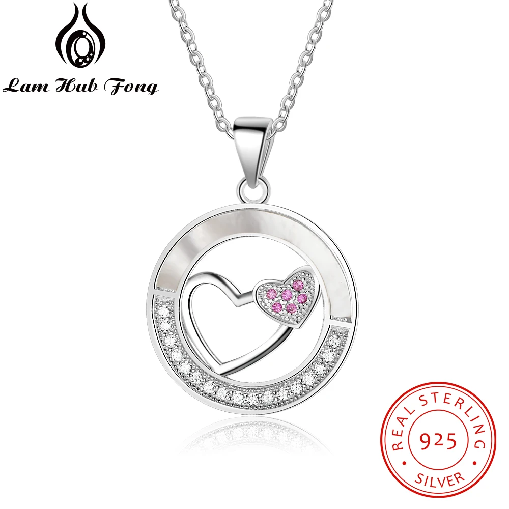 

Romantic 925 Sterling Silver Heart Pendant Necklace with Mother of Pearl Shell Zircon Jewelry Gift for Girlfriend (Lam Hub Fong)