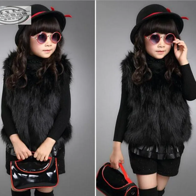 Fashion New Baby Girl Vest Tops Autumn Winter Coat Elegant Girls Vests Kids Tan Faux Fur Wool Children's Outerwear JW0239