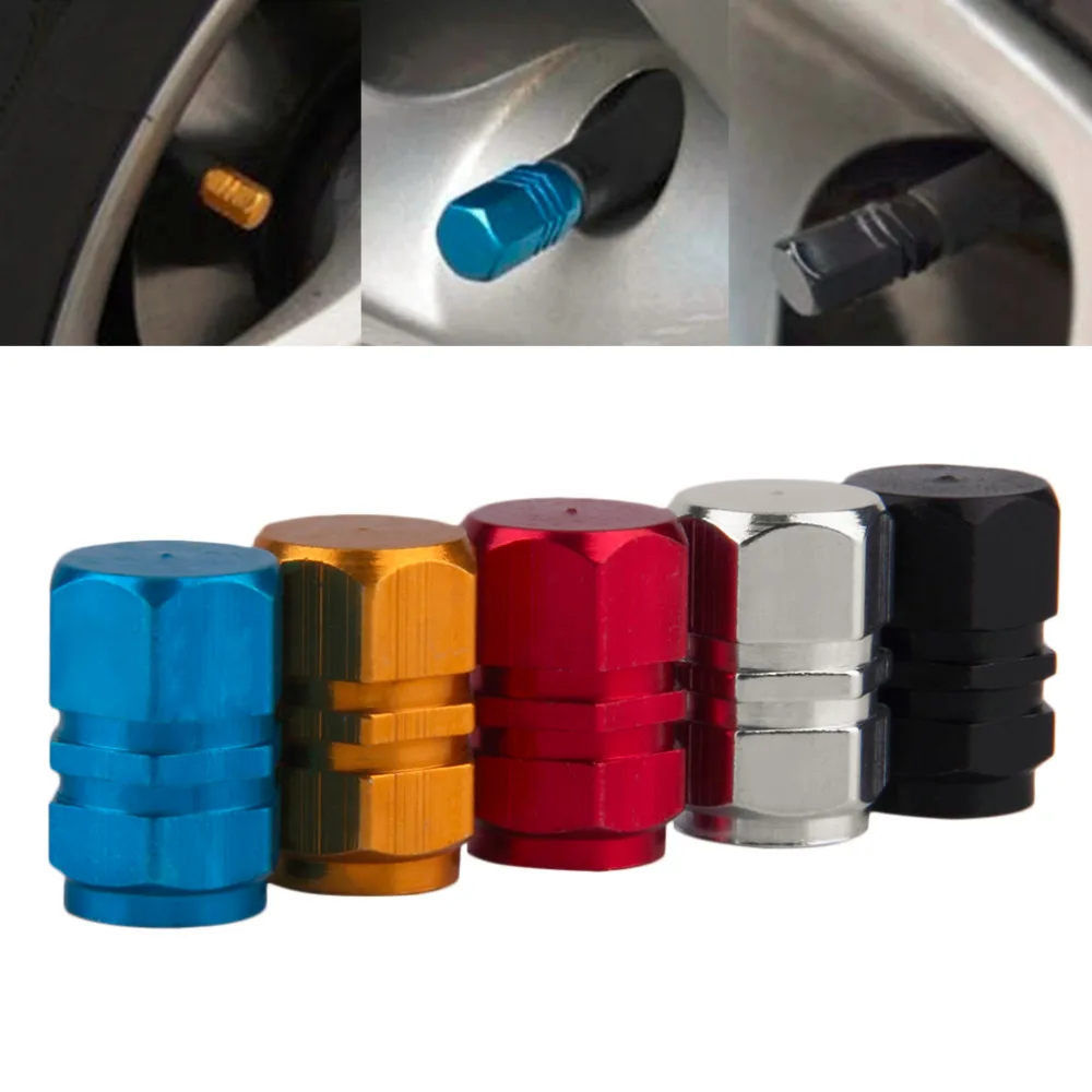 

Universal 4Pcs/set Auto Bicycle Car Tire Valve Caps Aluminum Tyre Wheel Hexagonal Ventile Air Stems Cover Airtight Rims 5 Colors