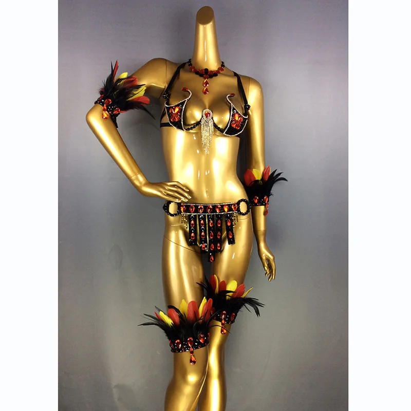 Дизайн, Топ класс, женский костюм для танца живота, Самба, карнавал, Рио, бюстгальтер со стразами, наряд для шоу-девушки, танцевальный костюм C017 - Цвет: Black