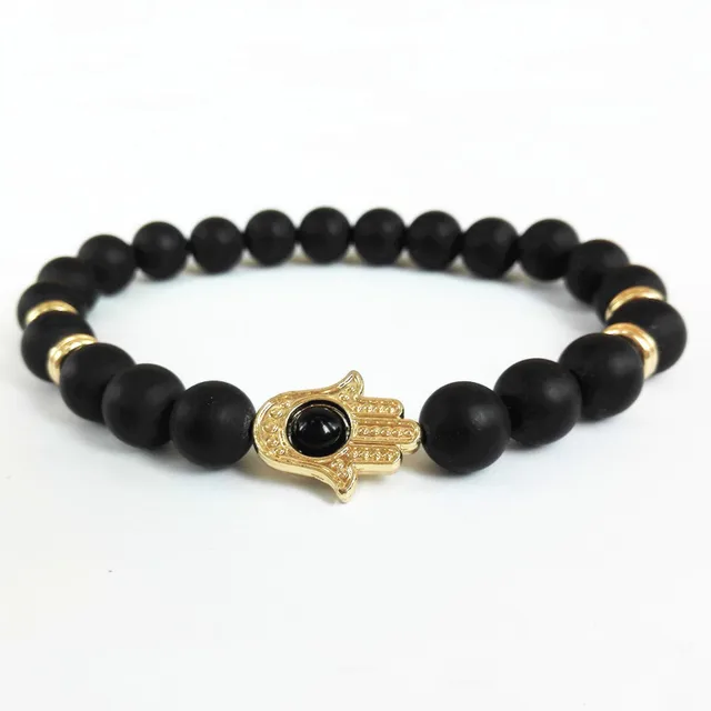Gold Silver Hamsa Hand Charms Bracelet Yoga Mala Bracelets Nature Gold Silver Hamsa Hand Charms Bracelet Yoga Mala Bracelets Nature 8mm Black Matte Onyx Energy