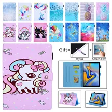 Чехол для samsung Galaxy Tab A 10,1 T510 T515 SM-T510 чехол для SM-T515, чехол для планшета с рисунком единорога, кошки, подставка+ пленка+ ручка