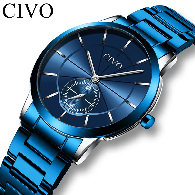 

CIVO fashion sport wrist watch for mens 2019 waterproof watches top brand luxury steel strap men sports clock relogio masculino