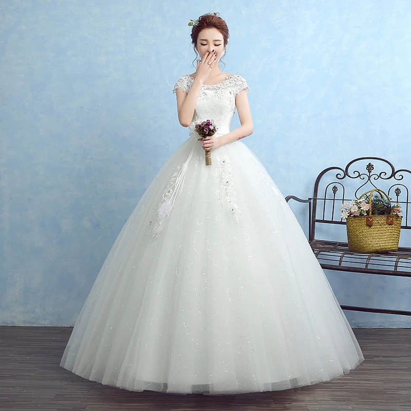 

2016 New Elegant Wedding Dresses Backless Cap Sleeves White/Ivory Ball Gown Princess Formal Dress Vestidos De Novia Bridal Gown