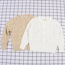 Детский свитер, осенне-зимний Хлопковый вязаный кардиган, ажурный Детский свитер в клетку, верхняя куртка, От 1 до 6 лет свитер в стиле ретро