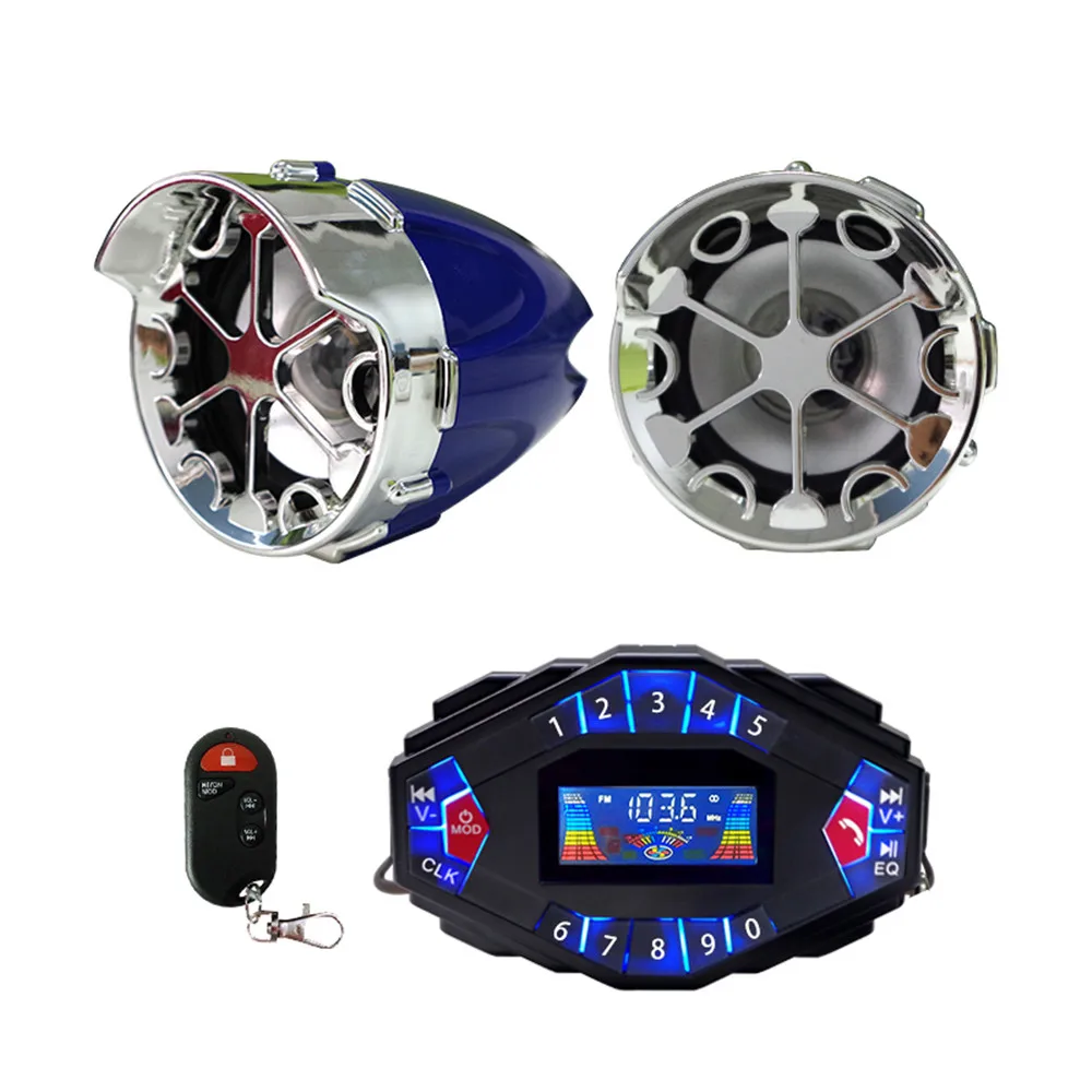 2.1A Multifunctional Motorcycle Blue Tooth Music Audio Speaker With LCD Screen Player Clock Moto Speaker LCD Screen Charger - Цвет: Синий