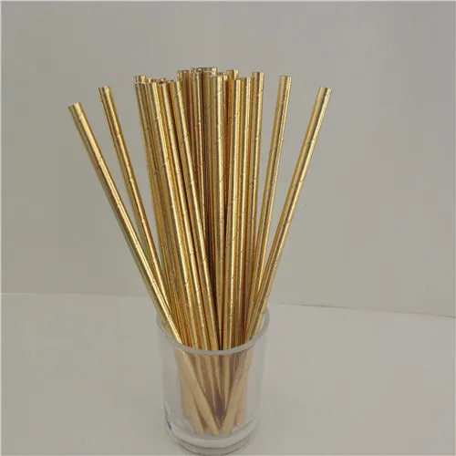 

25Pcs Disposable Pure Color Bronzing Gold Silver Creative Wedding Supplies Birthday Event Party Decorating Beverage Paper Straw