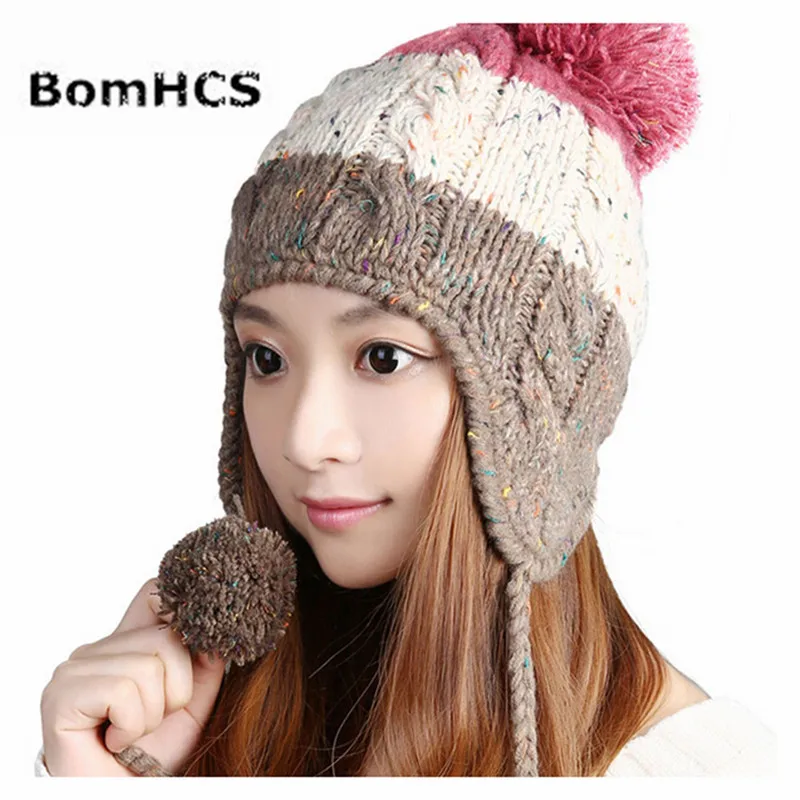

BomHCS Thick Warm Winter Knit Hats Women Lady Handmade Ear Muff Beanie Skully Cap