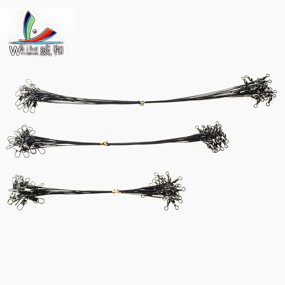

Cheap 10 Pcs /lot 3 Size Fishing Line Wire With Swivel Connector Spinning Bait Tracer Anti-Bite Black Line Fishing Accessories