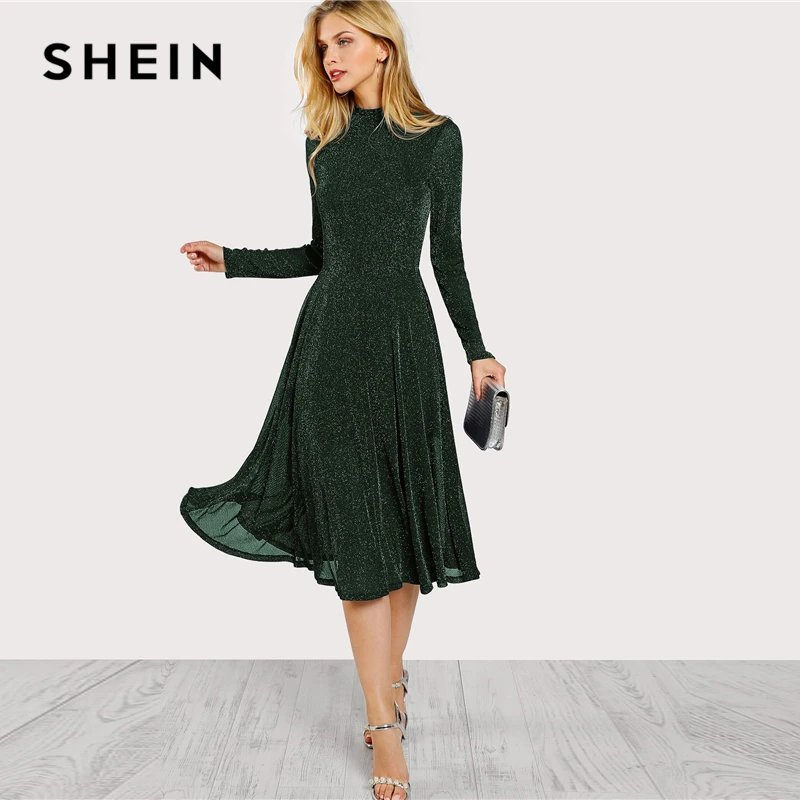 SHEIN Блестящее Нарядное Платье С Длинными Рукавами Элегантные Вечерние Женские Платья