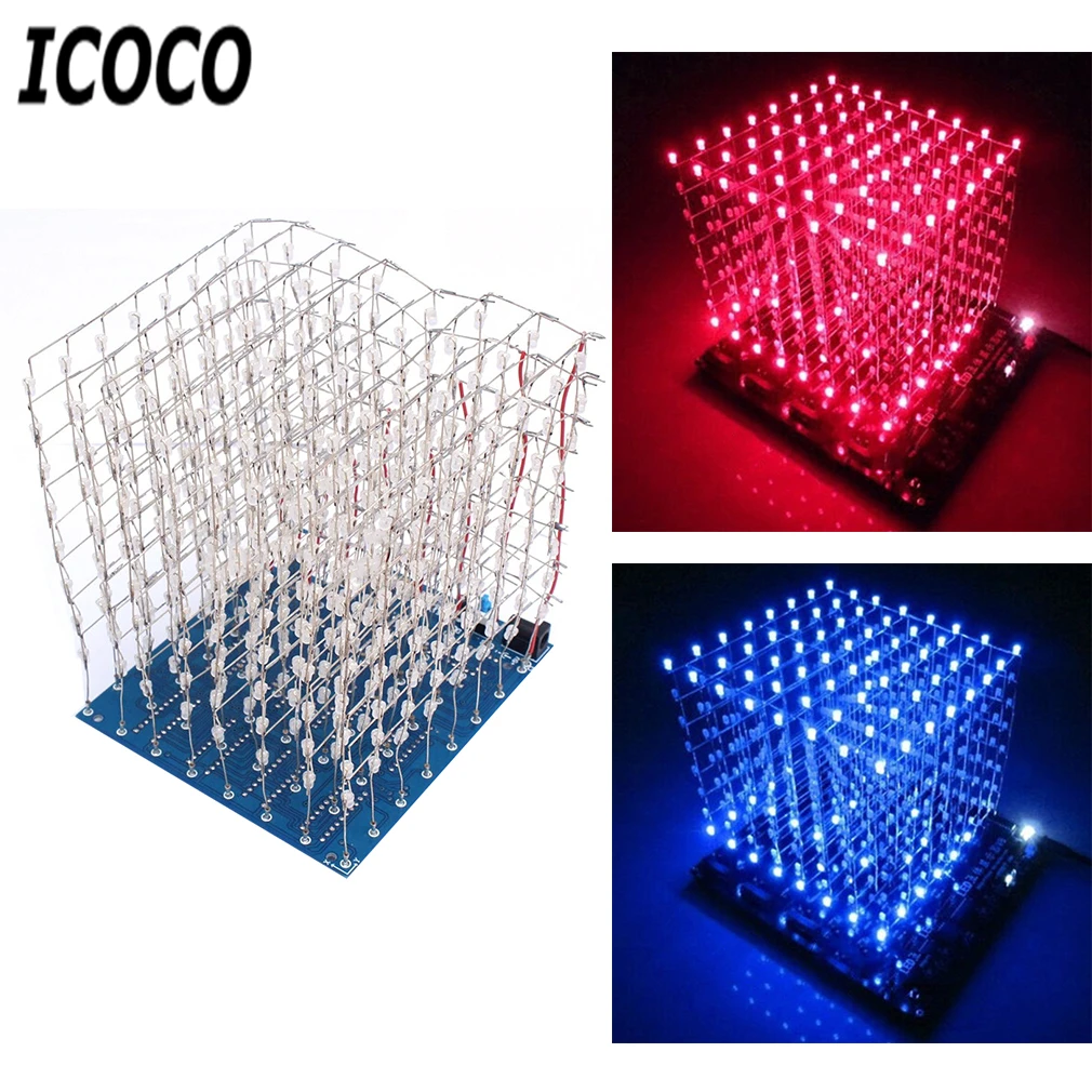 ICOCO 2017 новое поступление 3D квадрат DIY Kit 8x8x8 3 мм светодиодный куб Белый