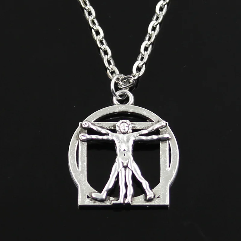 

Simple Classic fashion Da Vinci Human Figure Antique Silver Pendant Girl Short Long Chain Necklaces Jewelry for women