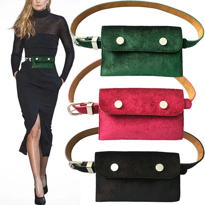 Brand Fashion Velvet Women Waist Bag Belt Female Money Phone Waist Packs Fanny Pack for Women Waistbag Leather Bum Pouch