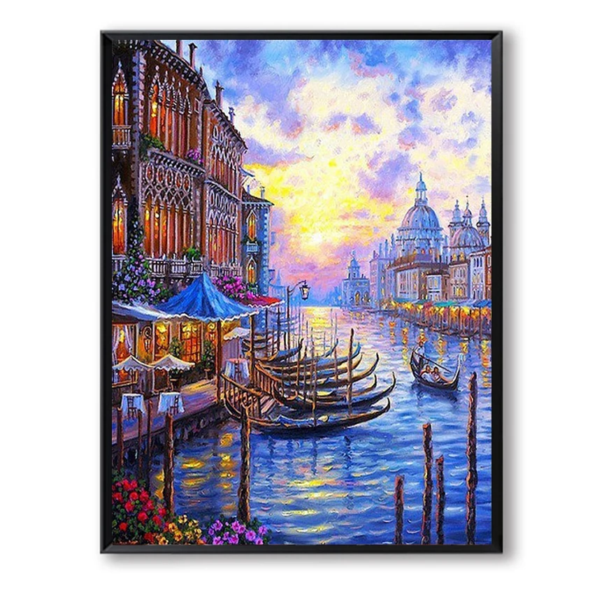 

Venice Boat Night Sunset DIY Painting By Numbers Wall Art Paint On Canvas Hand Painted Wall Pictures for Living Room SZH-161